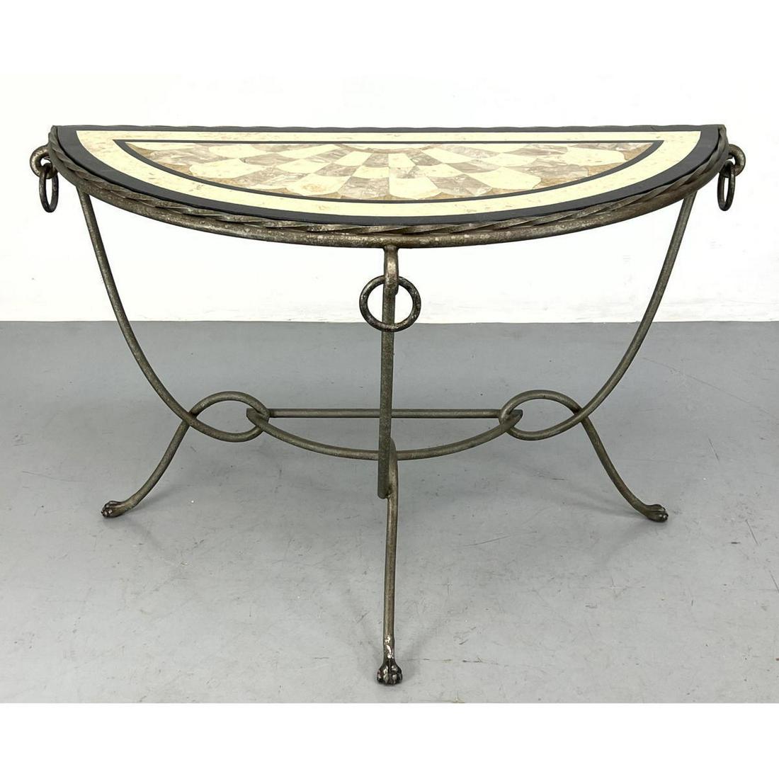 Maitland Smith Style Tessellated Marble Top Demilune Console Table (1 of 10)