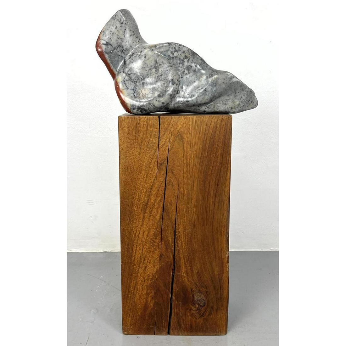 GREGNOR Abstract Modern Marble Sculpture on Wood Column Base. Some scratches. (1 of 12)