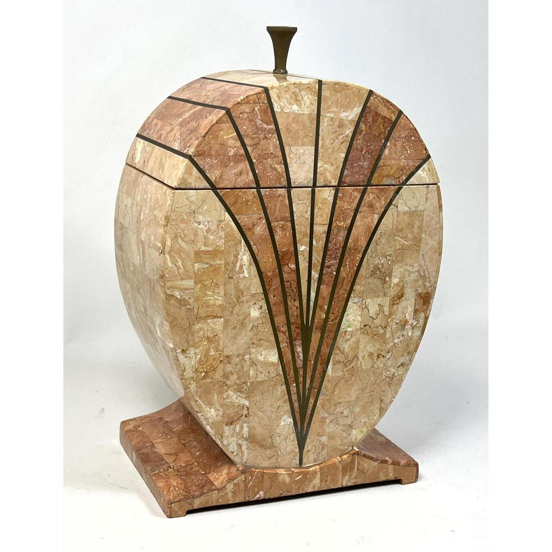 Tessellated Marble Mosaic Lidded Box. Brass inlaid Trim. (1 of 9)