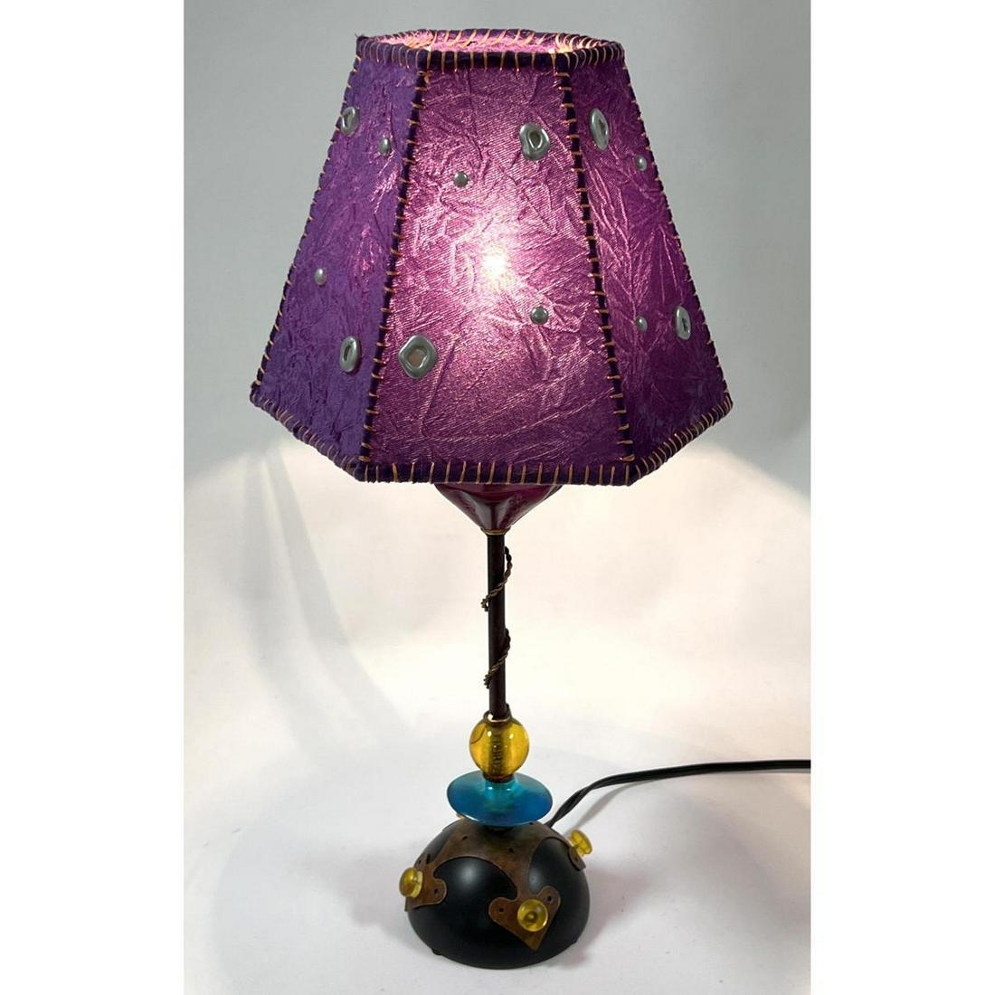 Artisan Hand Crafted Fantasy Table Lamp. Mixed Materials. Purple Shade. (1 of 11)