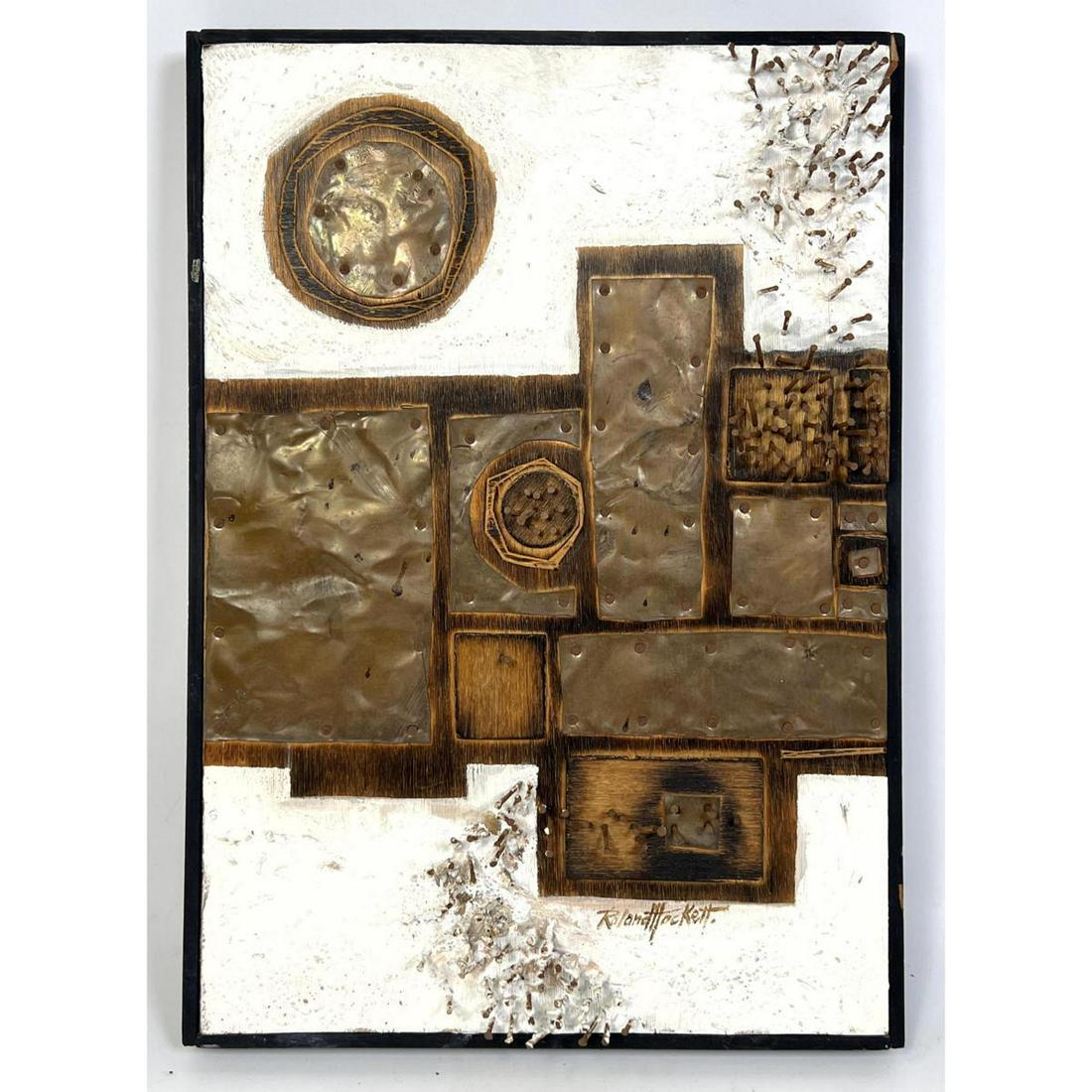 ROLAND HOCKETT Brutalist Mixed Medium Collage Wall Sculpture. Hammered metal panels with old nails o (1 of 10)