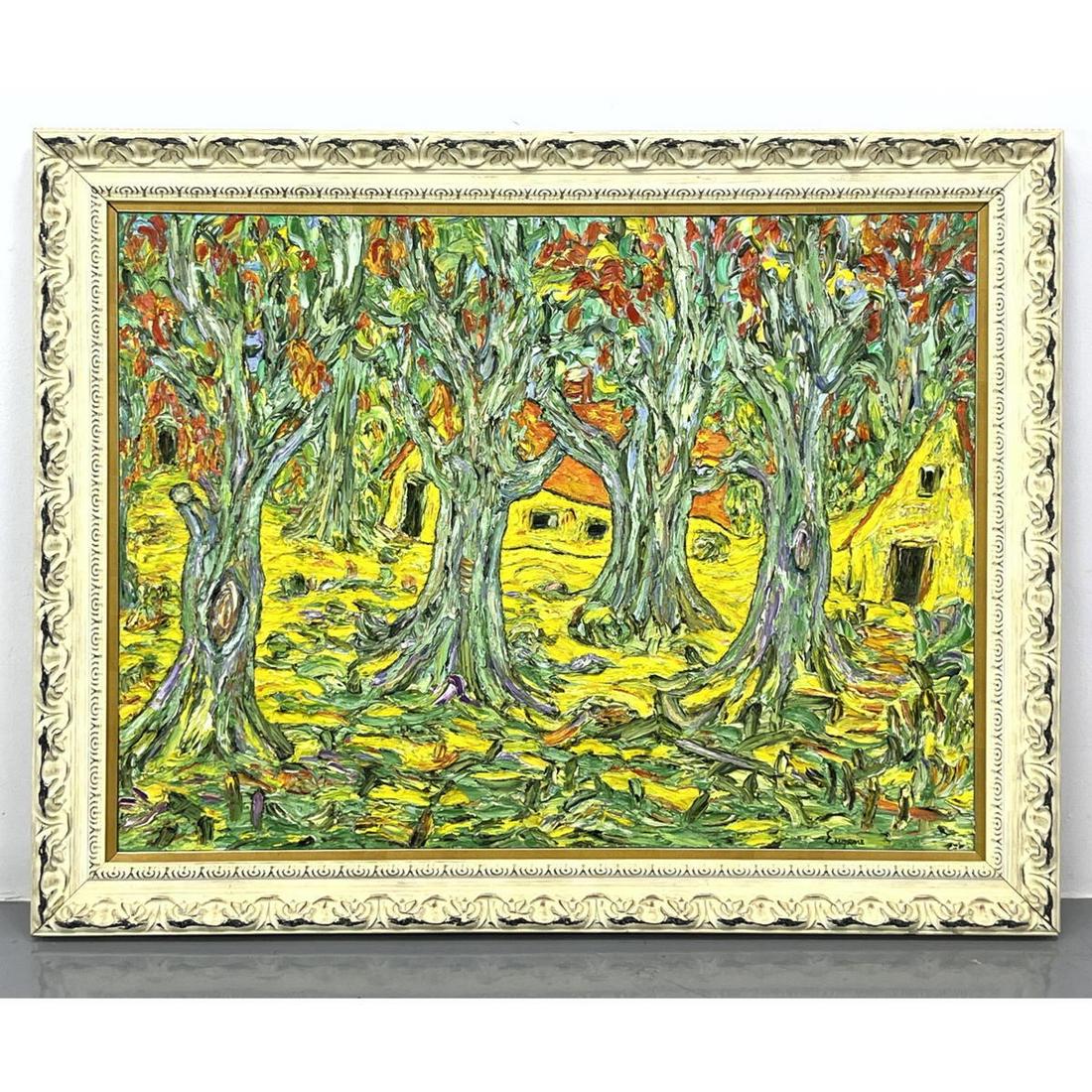 EUGENE Impressionist Painting with Trees and Houses. Dappled Autumnal Palette. Reminiscent of Van Go (1 of 8)