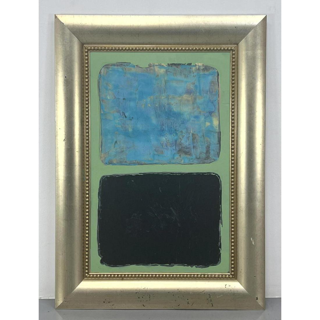 Dennis Sakelson Abstract Modernist Painting. Two colored panels on green ground. Signed on reverse. (1 of 7)