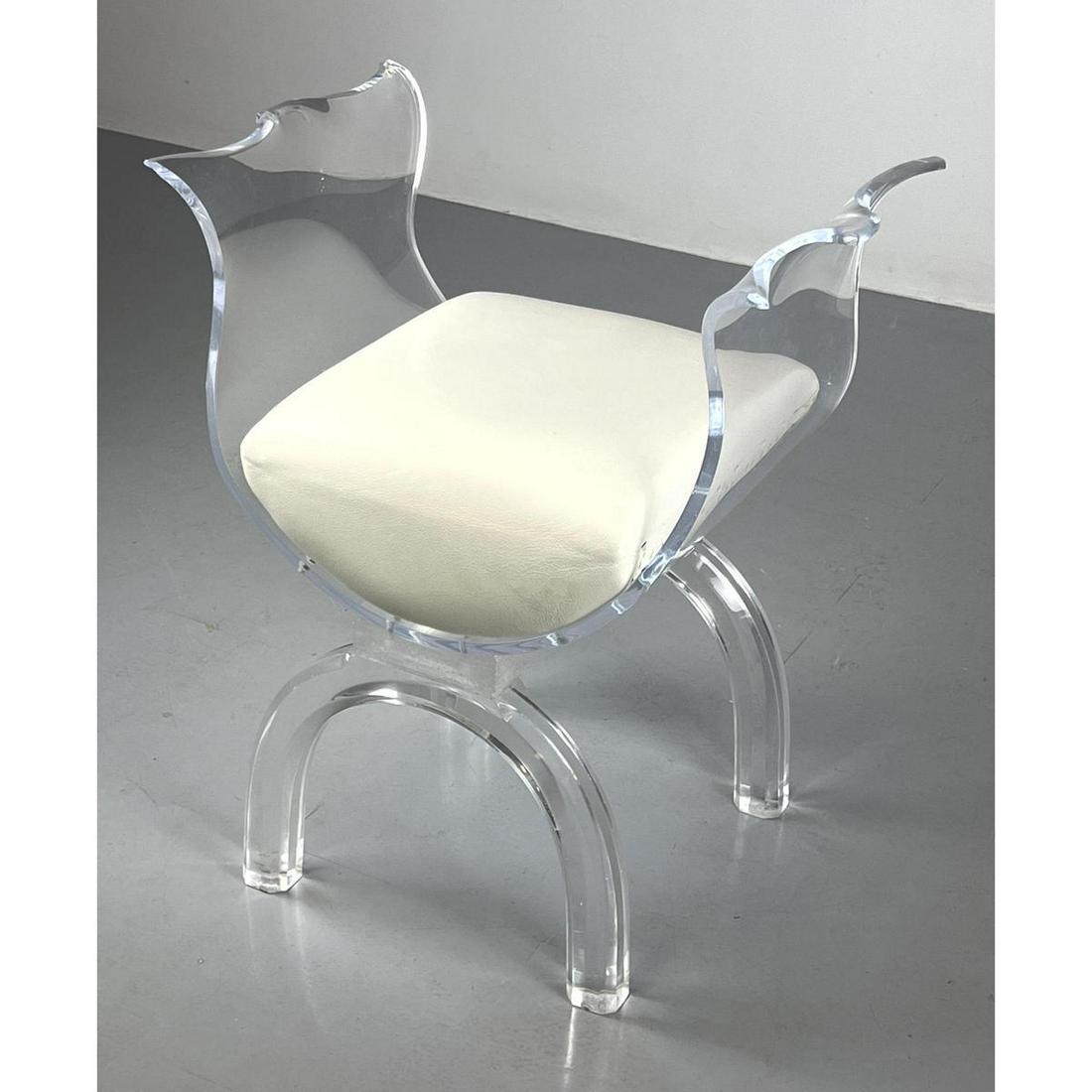 Lucite Modernist Vanity Stool. Off White Vinyl Seat. (1 of 8)