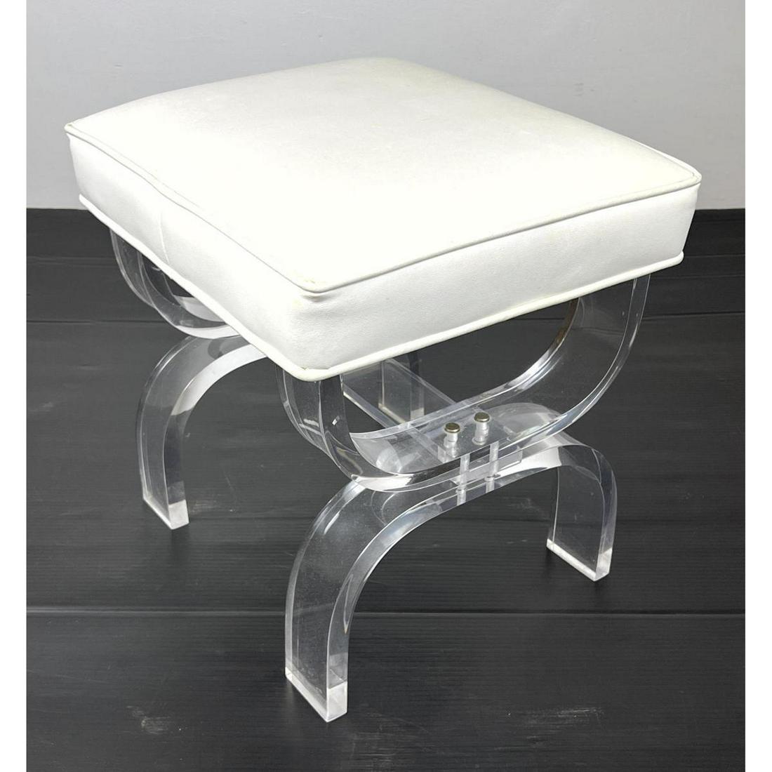 Lucite Vanity Stool Bench. Thick Curved Lucite Legs