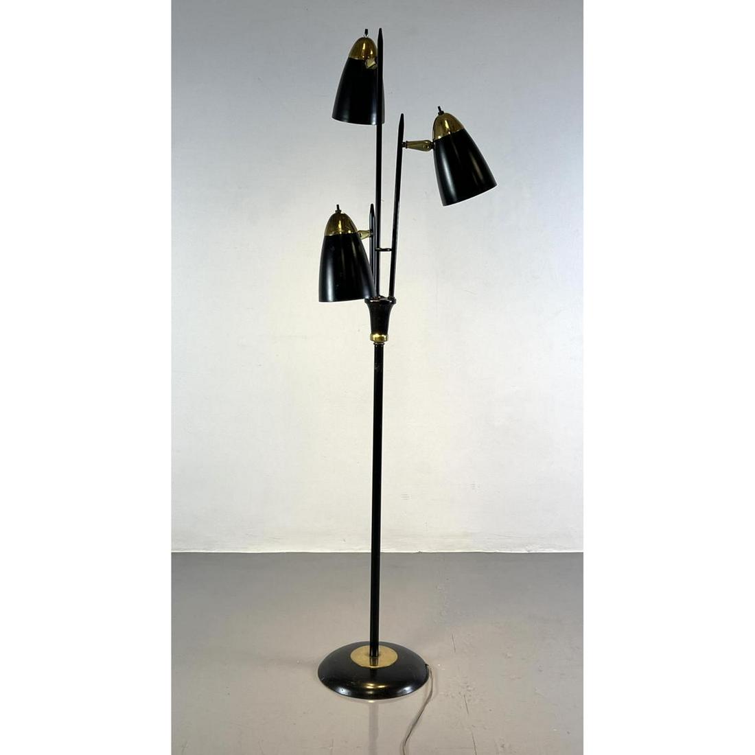 Black Enamel and Brass Three Shade Floor Lamp. Modernist Lighting. (1 of 11)