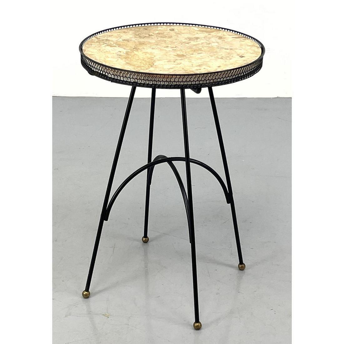 Small Round Marble Top Side Table Stand. Black Iron Base and Gallery Trim. (1 of 7)