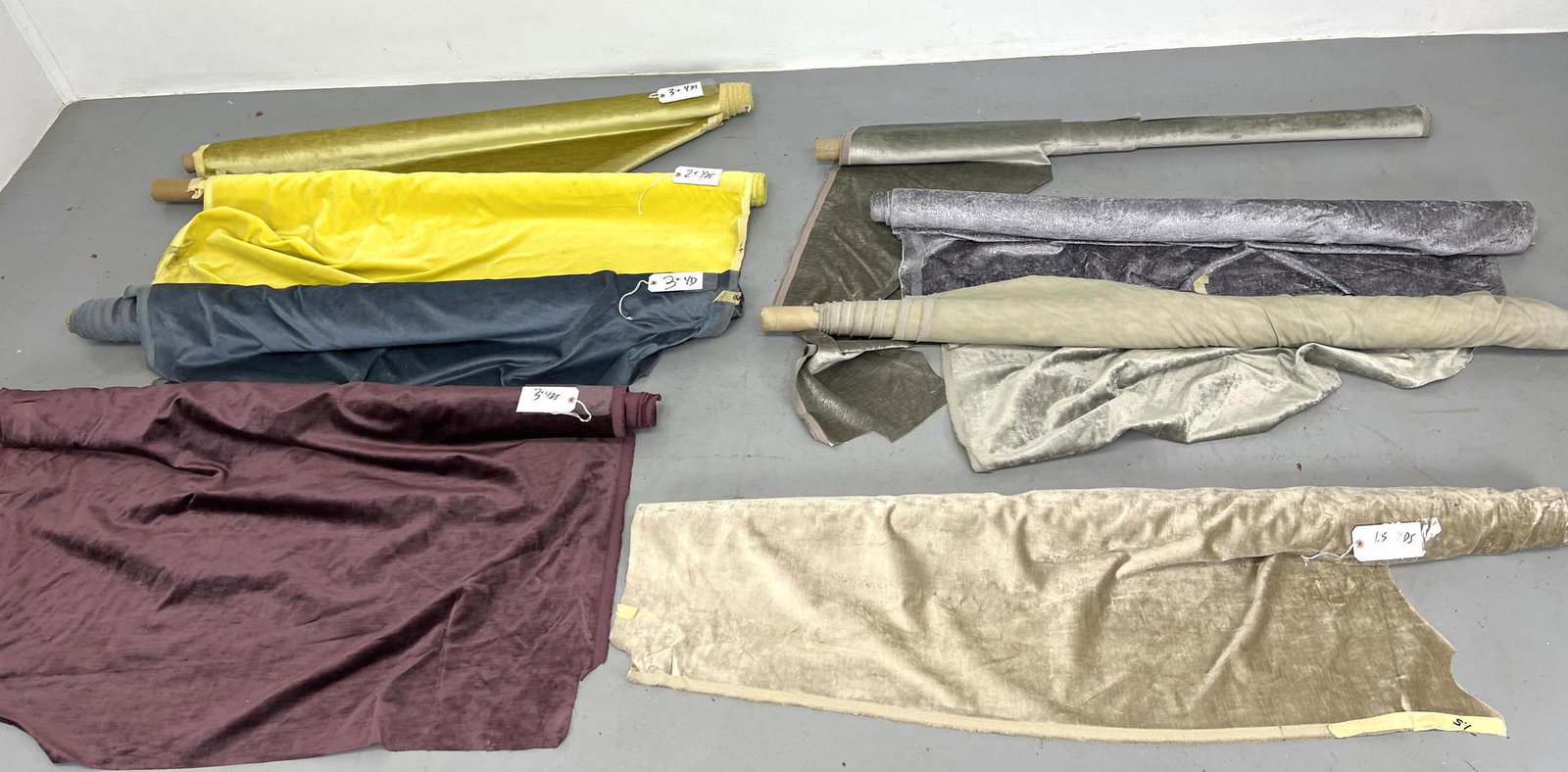 8 bolts upholstery curtain fabric. 20 total yards. Velvet style. Yellow. Burgundy. Alligator. (1 of 20)