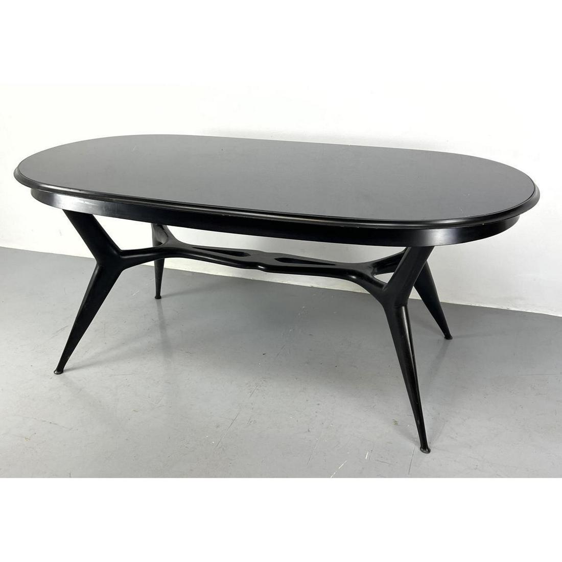 Italian dining table 1950's dining ebonized with glass top, restored (1 of 12)