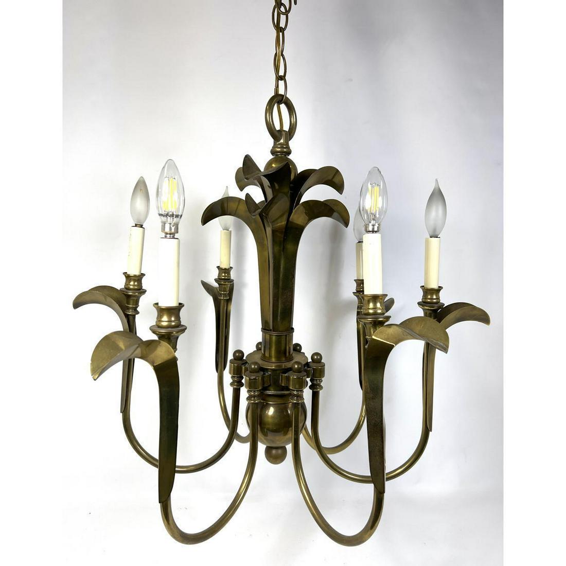 Vintage brass decorator chandelier. With stylish palm design. (1 of 10)