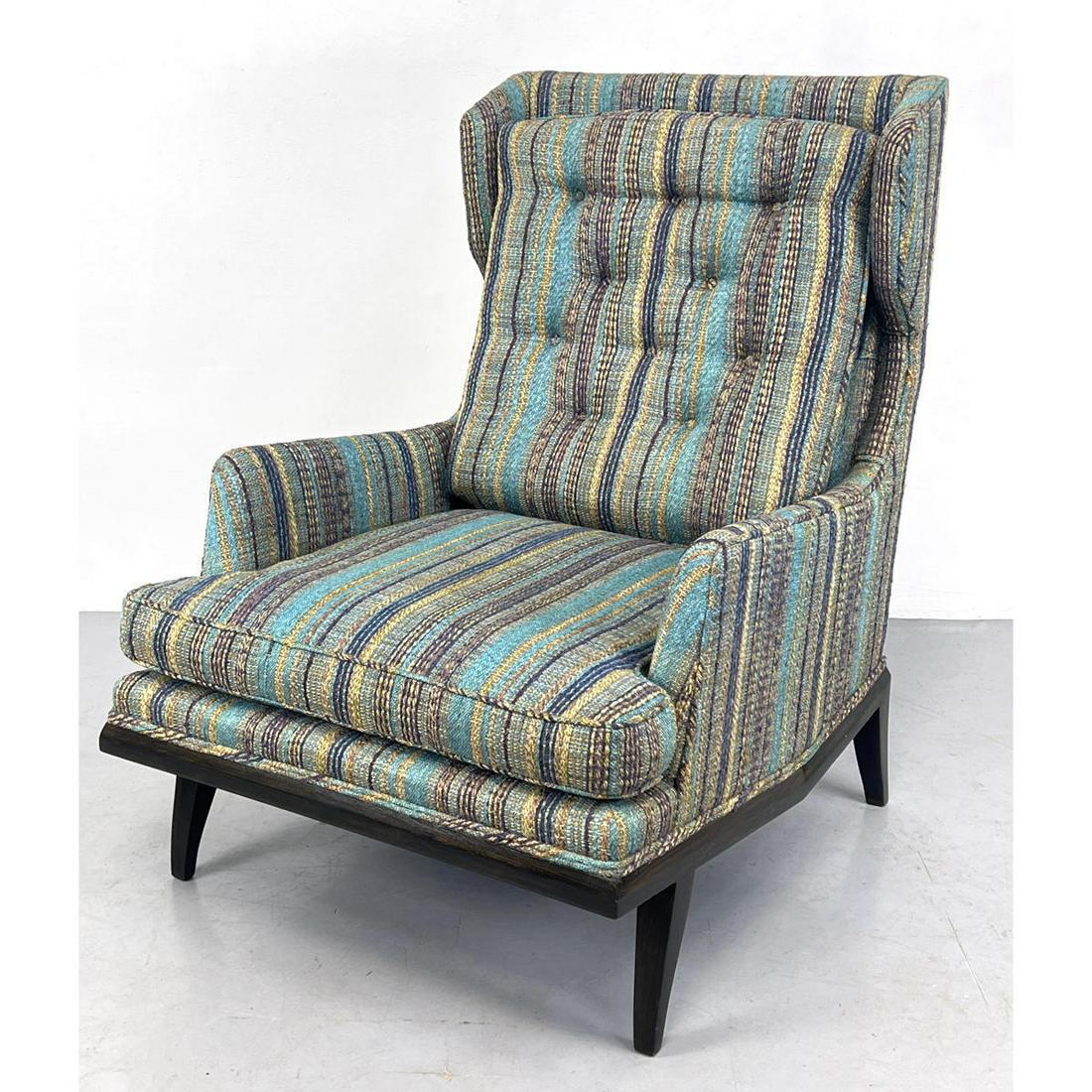 Italian Modern Tall Back Lounge Chair. Tufted Back Cushion. Rich Striped Upholstery. Dunbar Styling. (1 of 8)