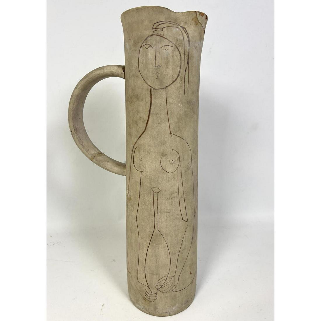 Jacques Innocenti for Vallarus pottery pitcher: Jacques Innocenti for Vallarus pottery pitcher Dimensions: H: 16.5 inches: W: 8 inches: D: 8 inches --- US Shipping charge: $50 Plus insurance at a rate of $1 per hundred.