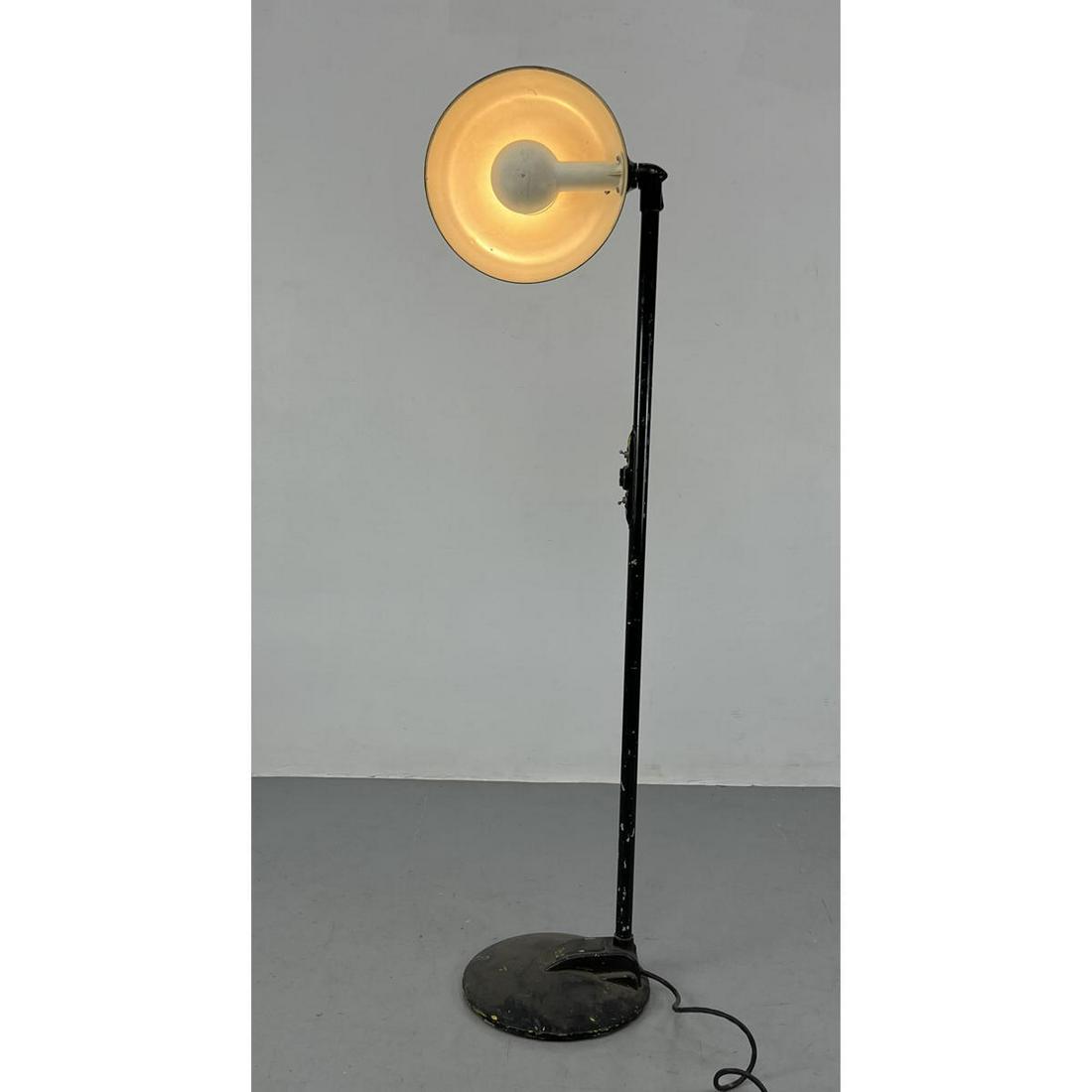 Industrial Black Enameled Metal Art Deco Floor Lamp. Domed metal shade.: Industrial Black Enameled Metal Art Deco Floor Lamp. Domed metal shade. Dimensions: H: 60.5 inches: W: 13 inches: D: 13 inches ---