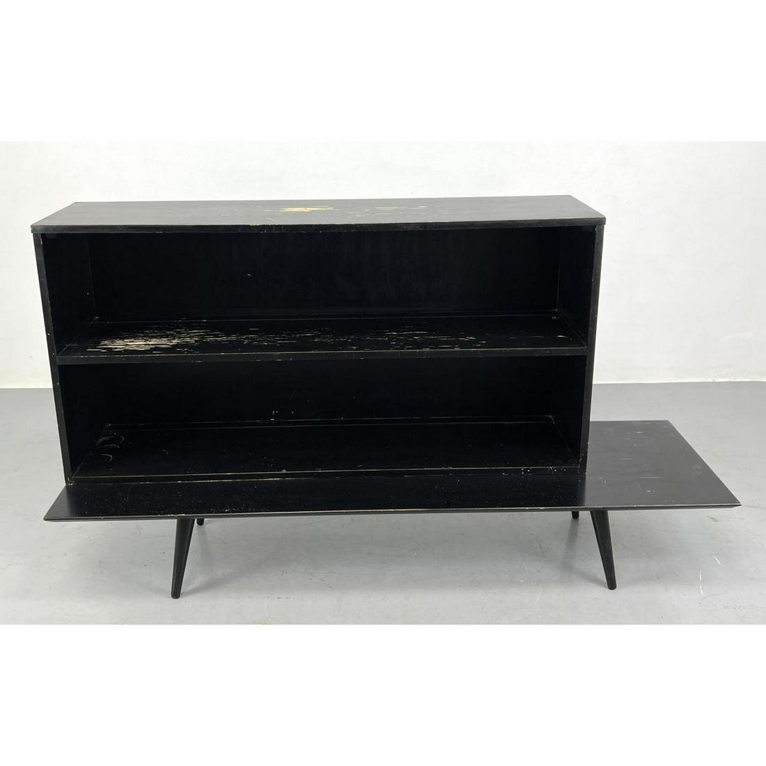 2pc PAUL McCOBB Ebonized Coffee Table and Bookcase. Small one shelf bookcase sits on plain bench /ta (1 of 12)