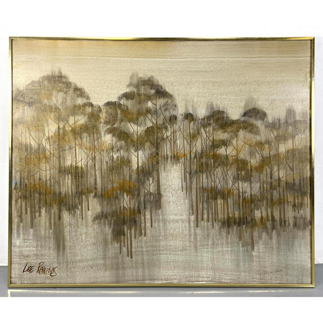 LEE REYNOLDS oil painting on canvas. Abstract trees. Tan. (1 of 6)