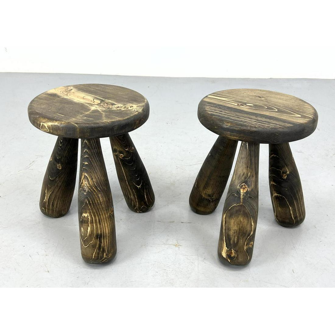 Pr Charlotte Perriand style stools. Three thick club form legs. (1 of 7)