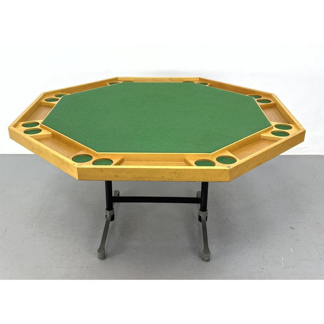 Octagonal Game Table. Blond Wood Frame on Metal Industrial Leg Base. (1 of 8)