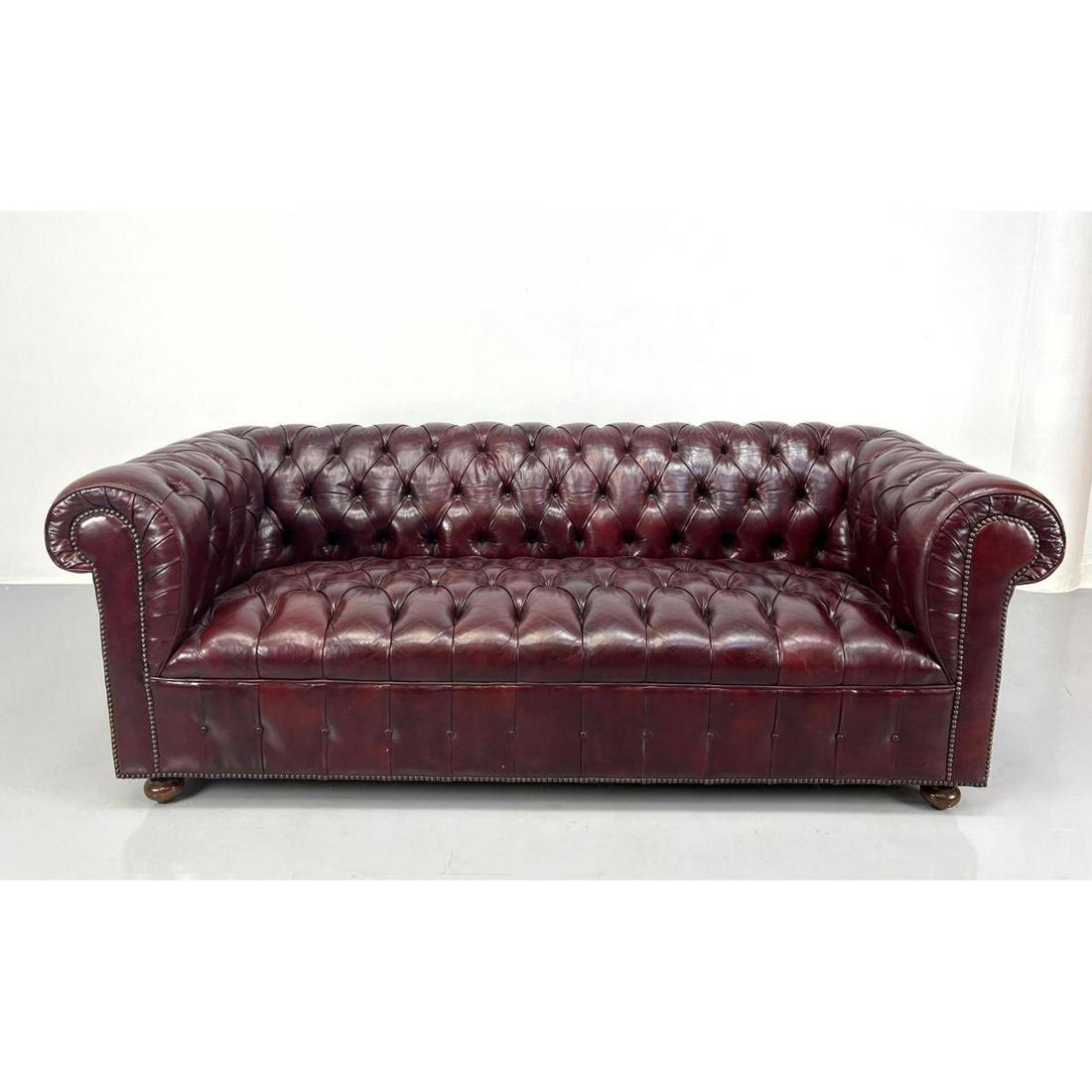 Large Chesterfield Sofa Couch. Tufted. Rolled Arms with metal stud trim. (1 of 10)