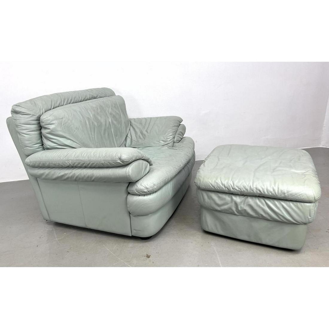 Italian mint green leather lounge chair and ottoman 1980s (1 of 19)