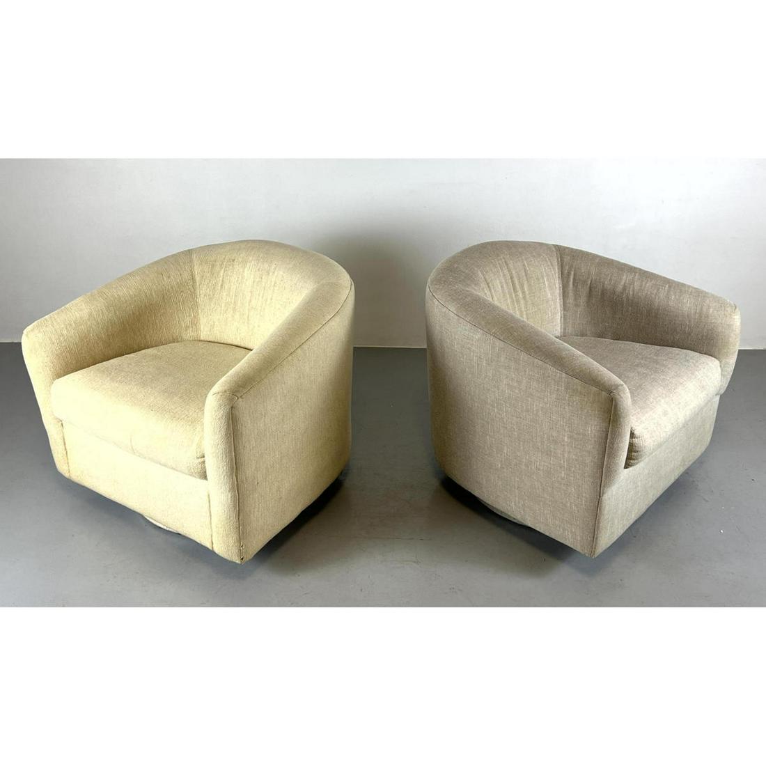 Pair Milo Baughman Style barrel back lounge chairs. Fabrics do not match. (1 of 12)