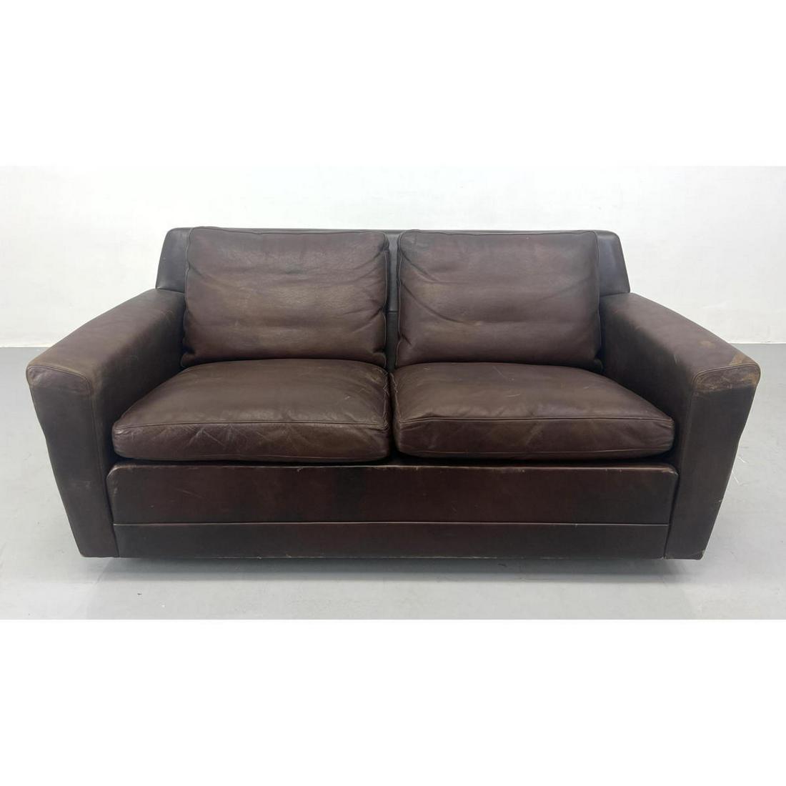 Art Deco Style Leather Love Seat Sofa. Small size. (1 of 13)