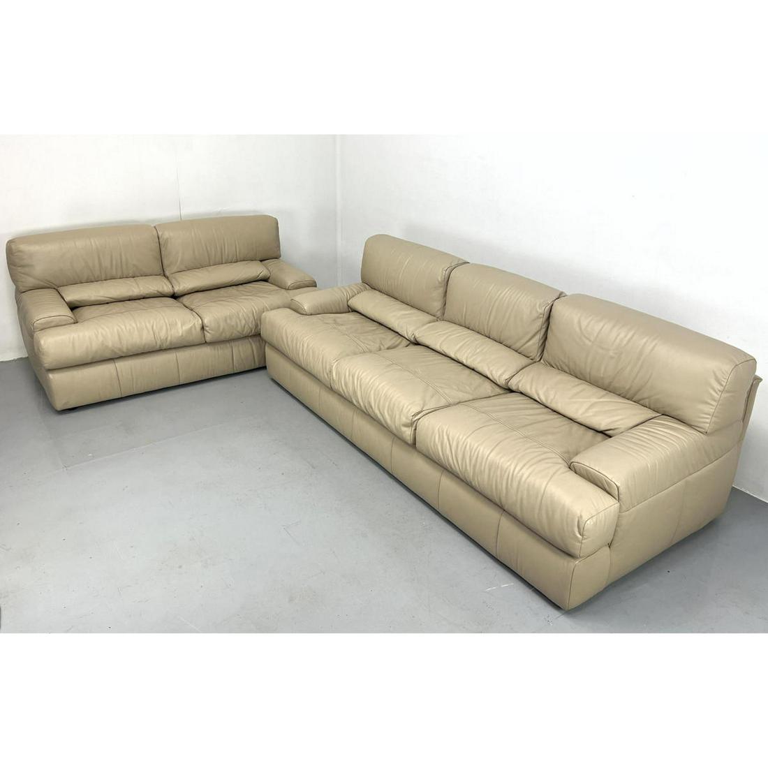 2pc Italian SALOTTI NATUZZI Tan Leather Sectional Sofa. Love Seat and