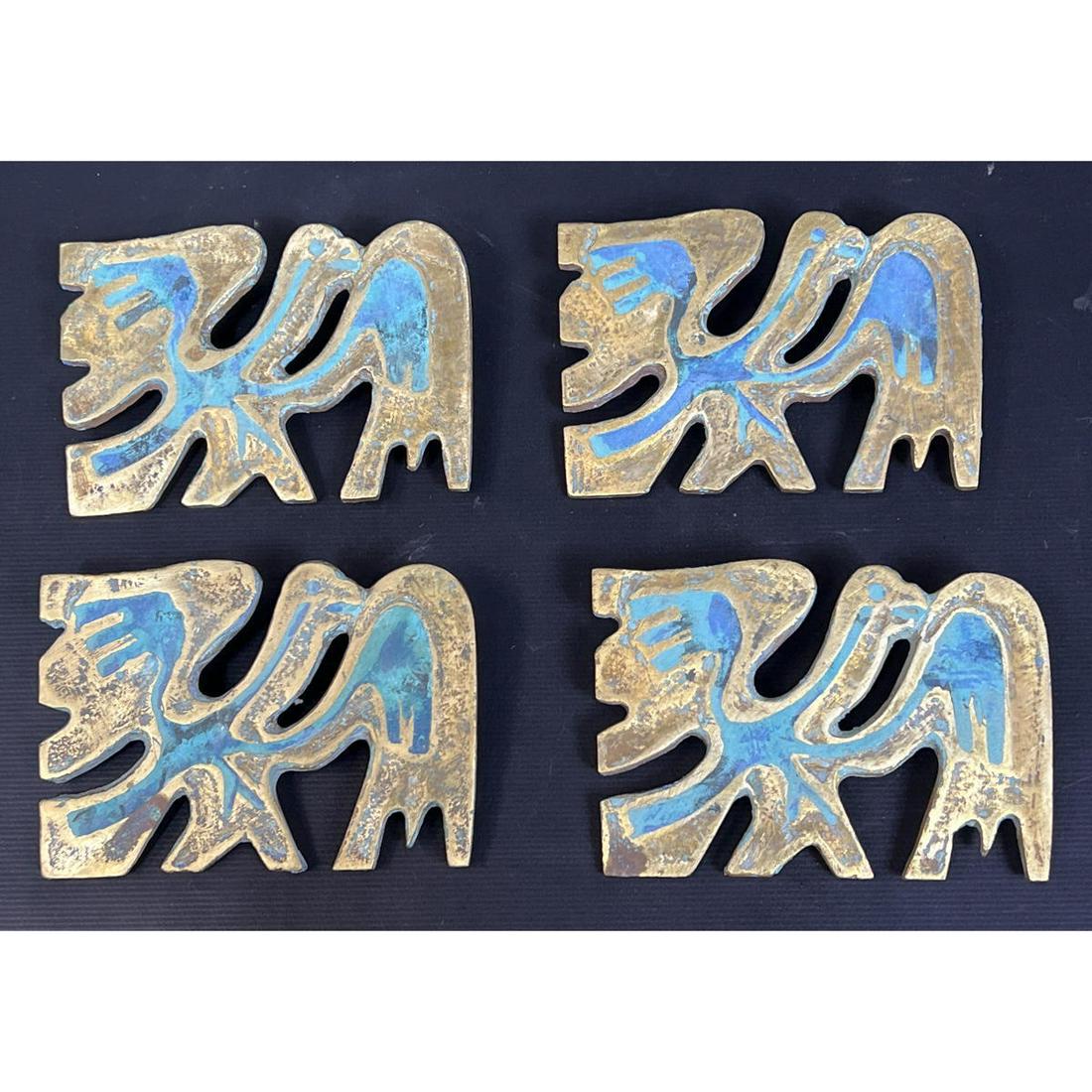Set 4 Bronze and Enamel Figural Bird Handles Pulls. Mendoza Style. (1 of 7)