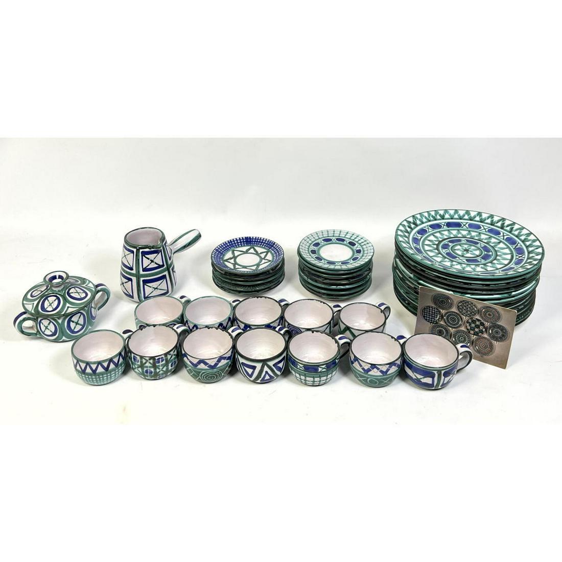 38 pc ROBERT PICAULT French china set. 38 pc Blue and green pattern. Hand Decorated. 12 Plates, 12 C (1 of 19)