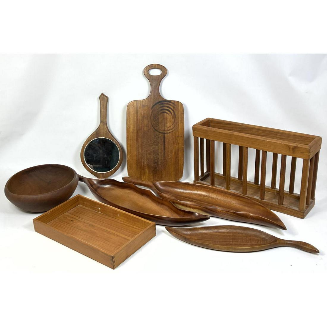 Mid Century Modern Wood Lot: Studio hand mirror Blair Honolulu Koa Wood, Goodwood, etc. (1 of 20)