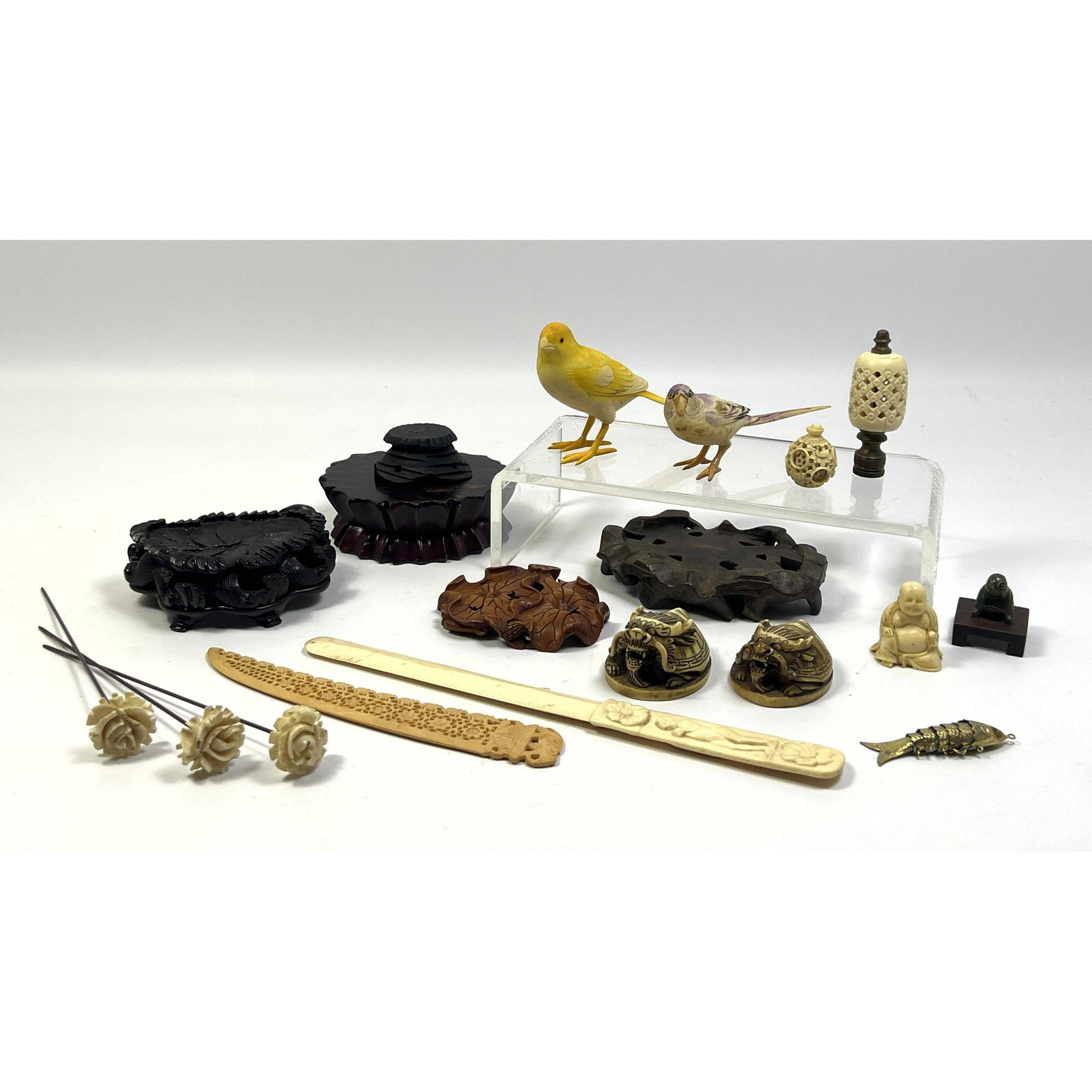 Lot of Chinese and Asian Carvings. Stands, birds, etc. (1 of 16)