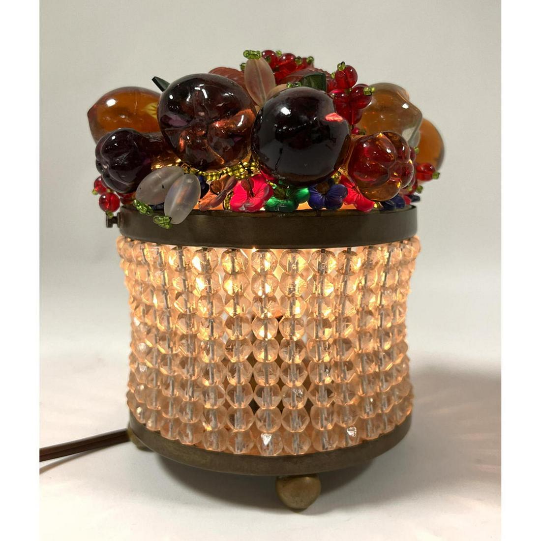 Vintage Chez Czech beaded art glass and brass fruit basket lamp, c. 1920 Czechoslovakian (0054