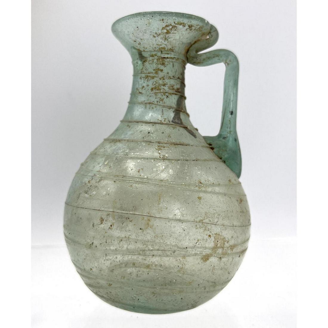 Spiral thread handled jug Ancient Roman glass. Green (1 of 10)