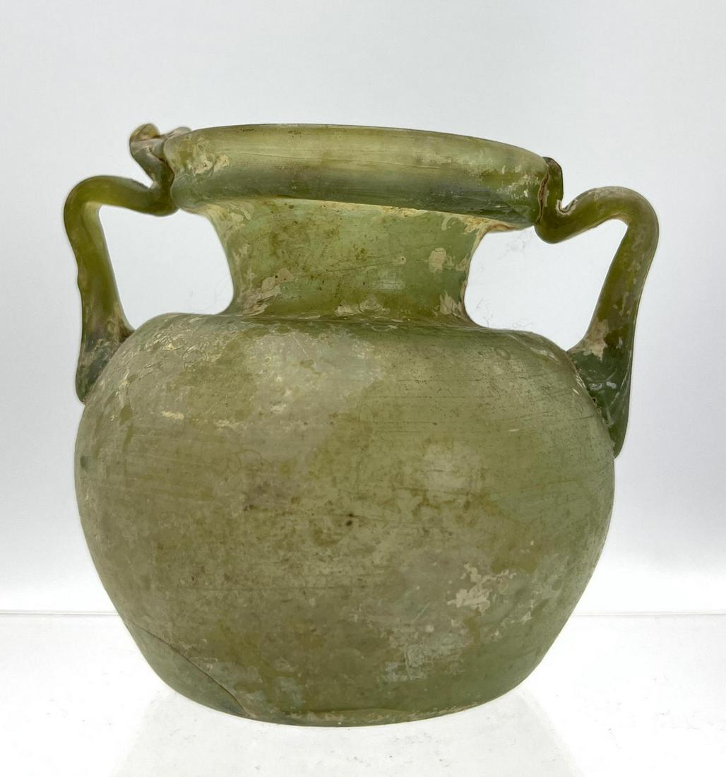 2 handled vase, light green Ancient Roman glass (1 of 10)