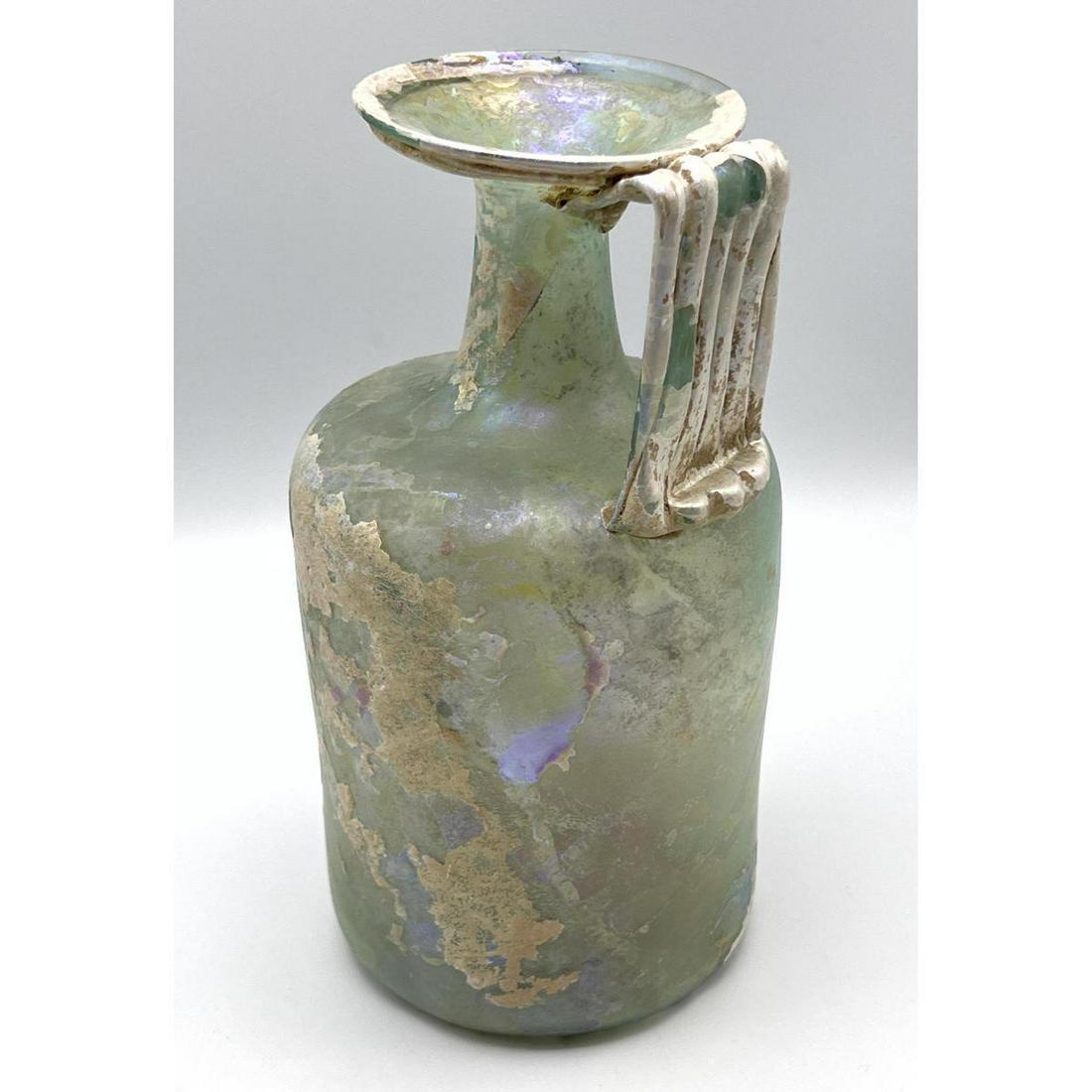 Important large Green handled pitcher Ancient Roman glass iridescent (1 of 16)
