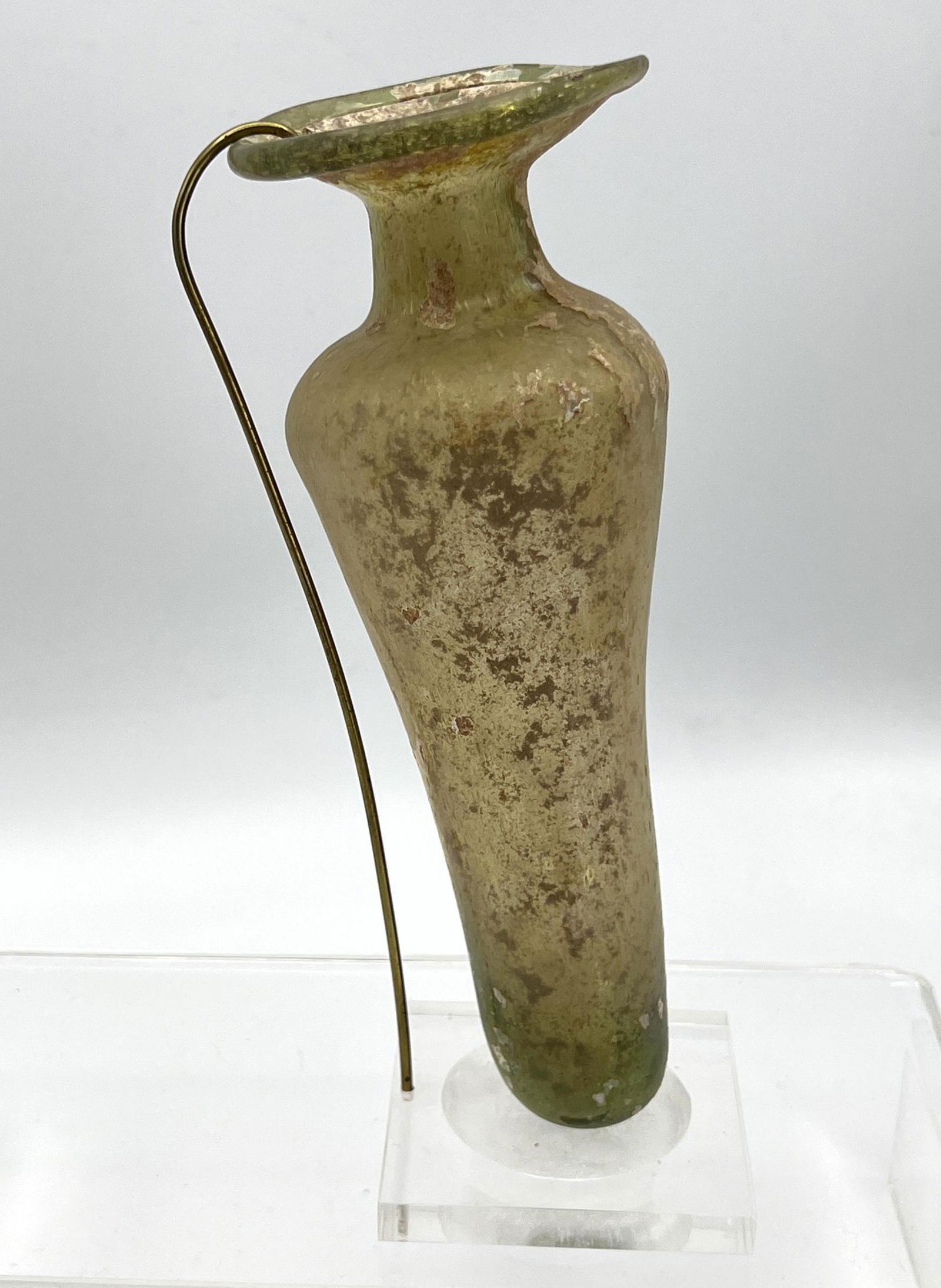 Flared top vessel Ancient Roman glass Light green with gold flecks (1 of 9)