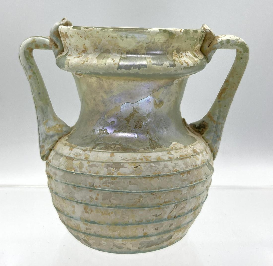 2 handled threaded vessel Ancient Roman glass (1 of 13)