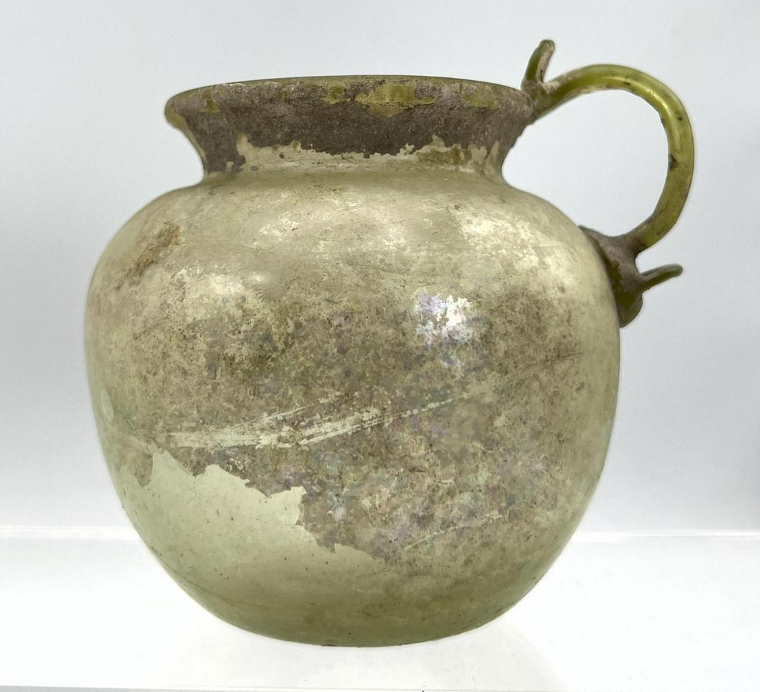 Yellow green bulbous handled jug Ancient Roman glass (1 of 9)