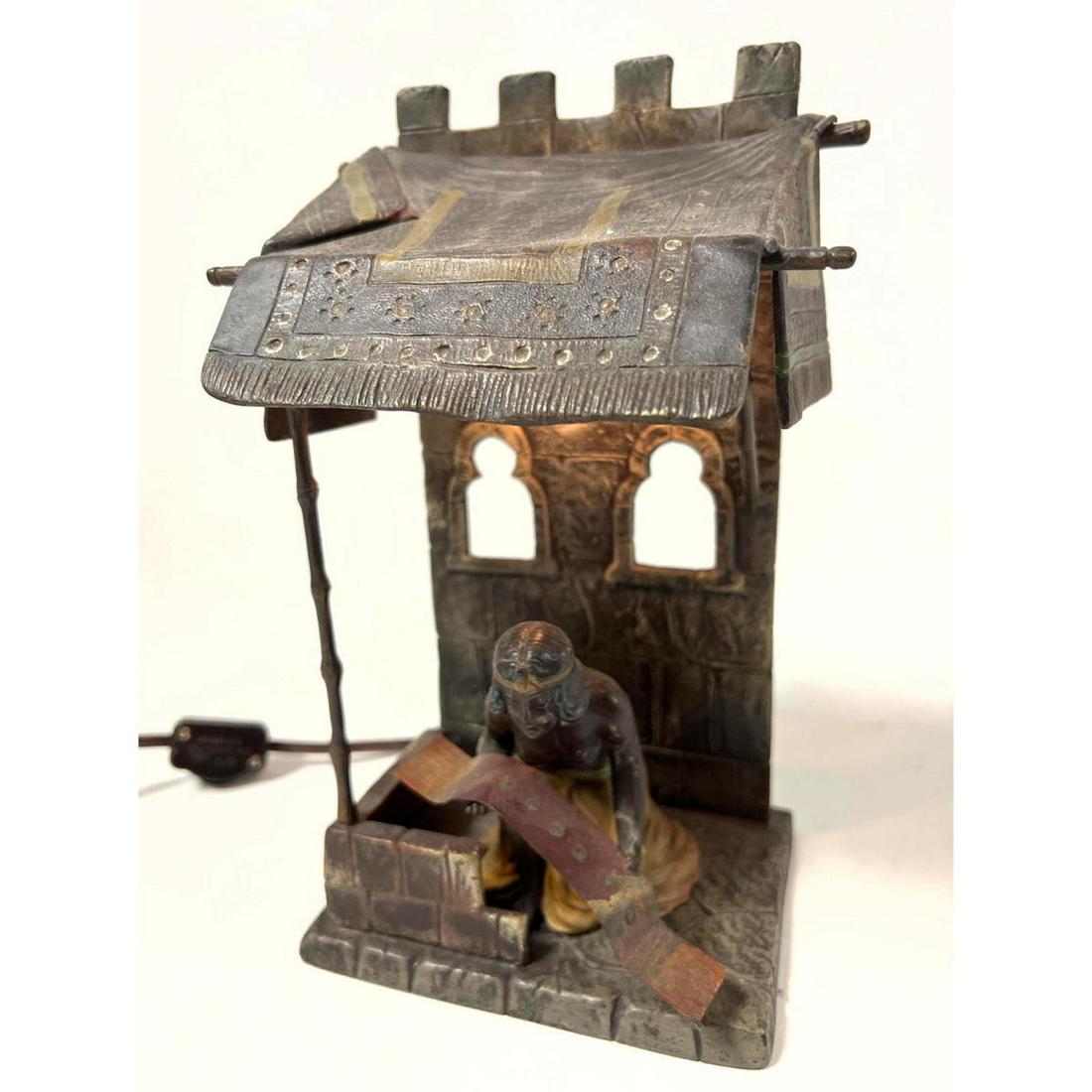 Bergman Style Cold Painted Metal Table Lamp. Arab theme.  Germany (1 of 9)