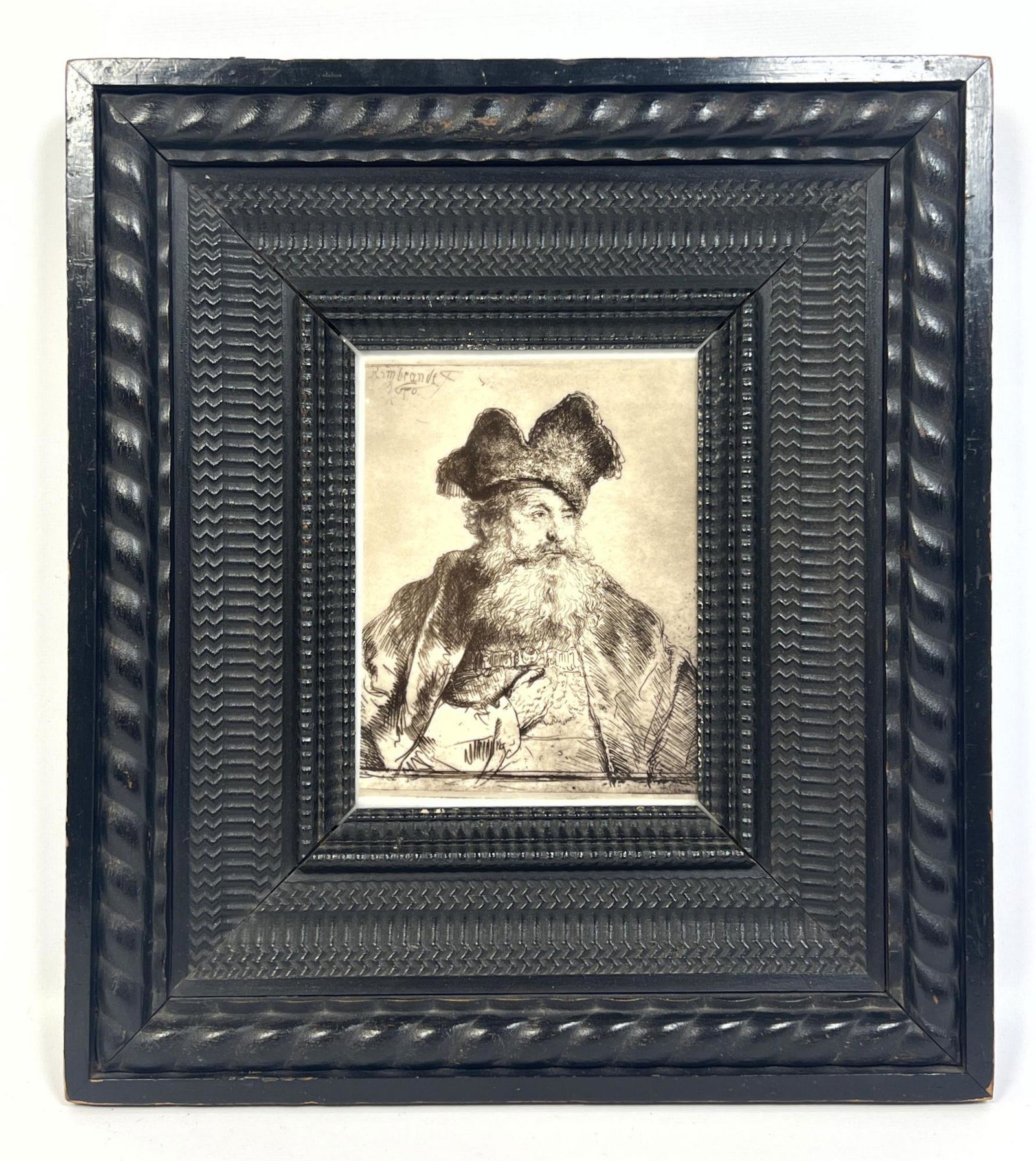 REMBRANDT print on porcelain. Signed on plate upper left.  image of man with black hat and cape. (1 of 10)