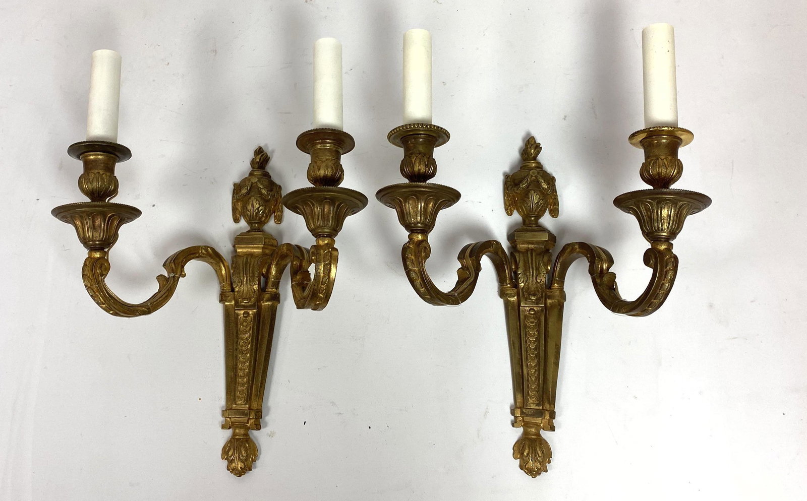 Pair Classical Gilt Bronze Wall Sconces with Urn Tops. (1 of 11)