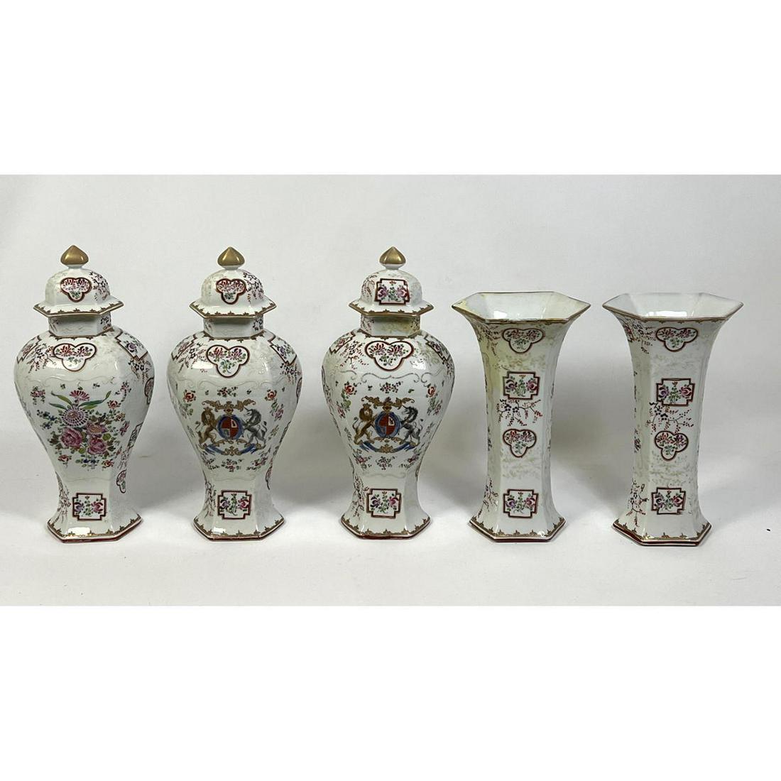 5 pc Samson Chinese export style Porcelain mantle garniture set. (1 of 11)