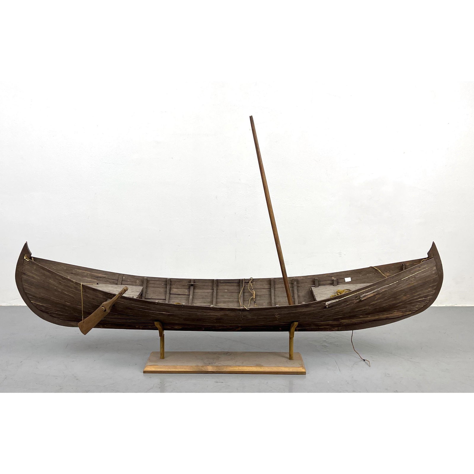 Wood Model Viking Ship. Model of 80 ft Merchant Ship. Made by Rudy J Calcinari, 3/21/08. Has oar and (1 of 10)