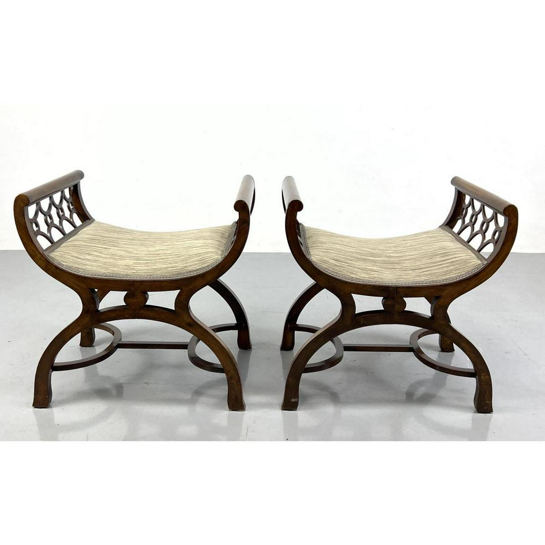 Pr Vintage Decorator Benches. Open Fretwork Sides on Bowed Seats. (1 of 10)