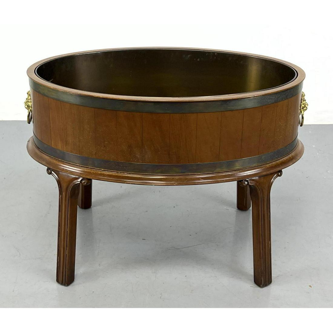 Oval Drum Form Planter on Legs. Metal Strap Bindings. Lions Head pulls. Metal liner (1 of 9)