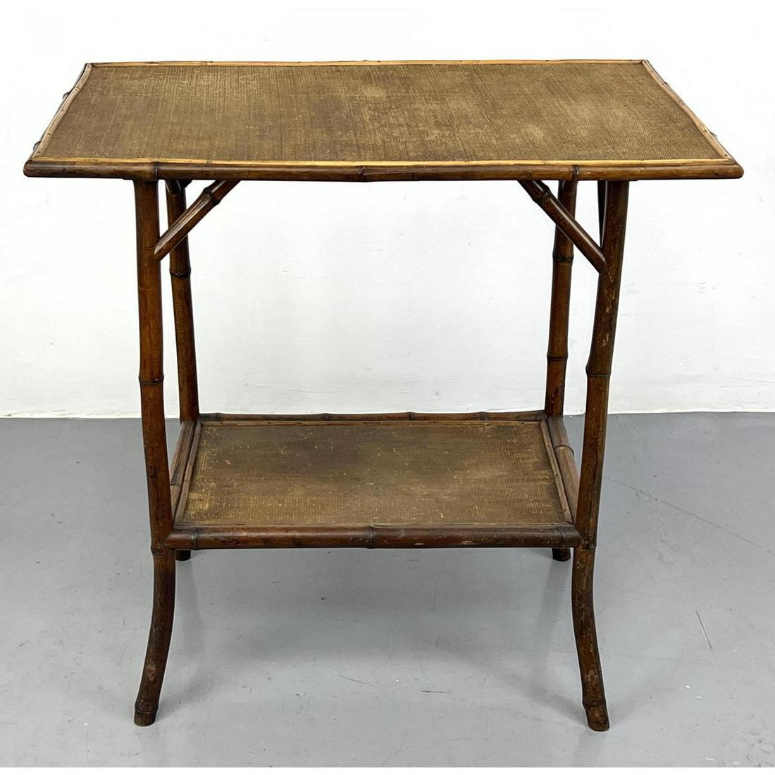 Two Tier Bamboo Frame Side Table Stand. Woven grass Cloth Tops. (1 of 9)