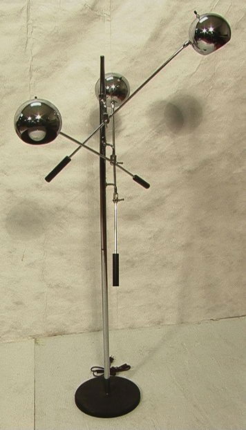 Modernist Three Ball Chrome Floor Lamp with Adjus: Modernist Three Ball Chrome Floor Lamp with Adjustable Arms. Classic Form like Arteluce.-- Dimensions: H: 69 inches: W: 36 inches --- Condition (General): Very Good Condition. Please contact us with s