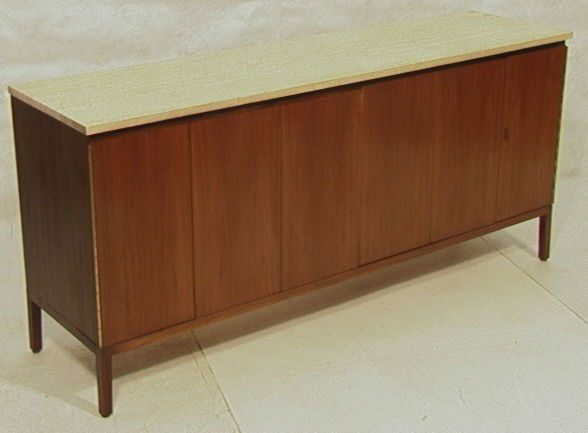 Paul McCobb Calvin Sideboard Credenza Dresser wit: Paul McCobb Calvin Sideboard Credenza Dresser with Travertine Top. Trifold Doors with Fitted 8 Drawer interior.-- Dimensions: H: 32.25 inches: W: 72.25 inches: D: 19 inches --- Condition (General): Bl