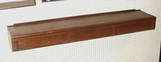 Hovmand Olsen Danish Teak Wall Console Desk with: Hovmand Olsen Danish Teak Wall Console Desk with Flip Top. 3 Drawers. Labeled.-- Dimensions: H: 8.5 inches: W: 59 inches: L: 12 inches --- Condition (General): Very Good Condition. Please contact us w