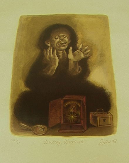 Enrique Grau Lithograph Print. Mendiga Alulante.: Enrique Grau Lithograph Print. Mendiga Alulante. XLIX/LX. 1978. Framed under glass. Framed in Bogota; A Colombian Artist known for his depictions of Afro-Colombians and Amerindians.. -- Dimensions: Im