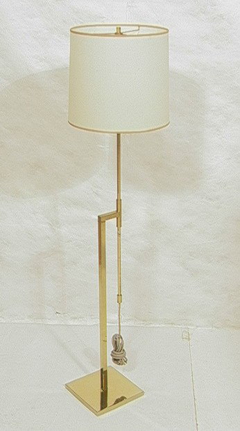 LAUREL Brass Adjustable Floor Lamp. Square Brass: LAUREL Brass Adjustable Floor Lamp. Square Brass Column. Marked.-- Dimensions: H: 56 inches --- Condition (General): Some pitting to brass. Please contact us with specific questions about condition, n